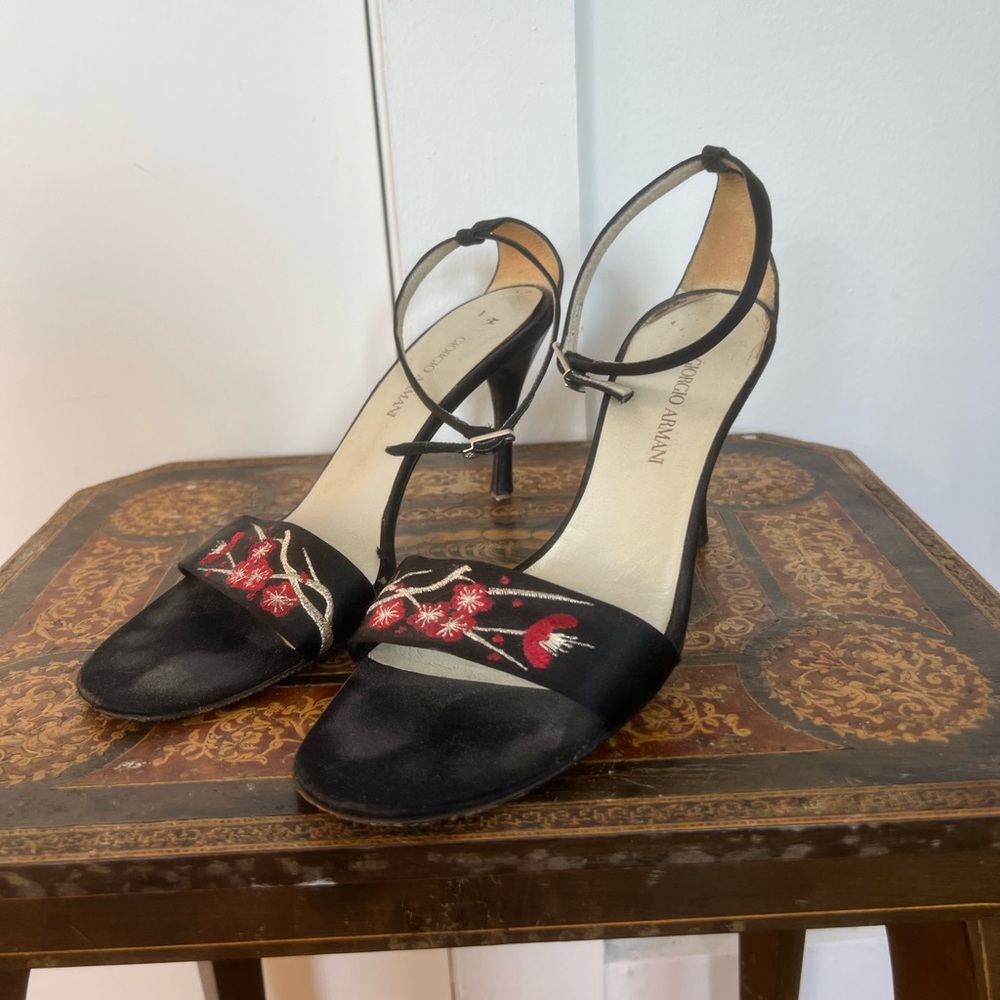 Giorgio Armani Black Suede Vintage Heels with Ankle Straps